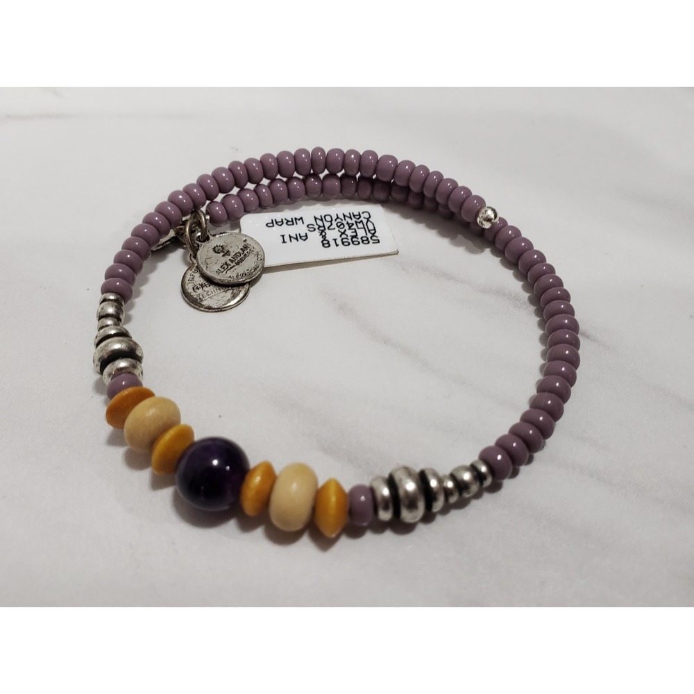 RARE Alex and Ani LILAC Bangle Bracelet Silver‎ Beaded Canyon Wrap purple silver